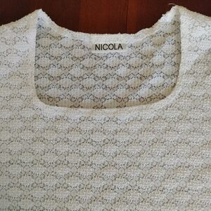 NICOLA Women's Cream Lace Square Neck S/S Knit top US L (361)